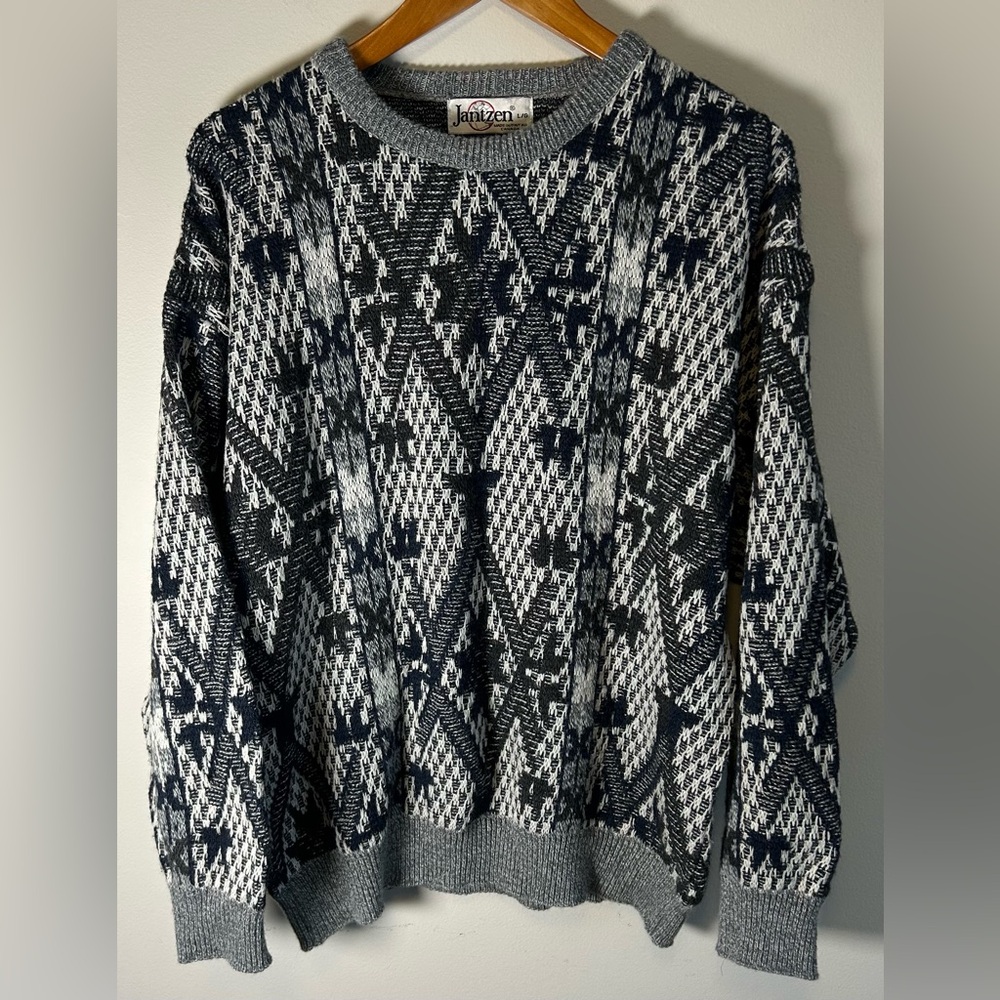 Vintage Jantzen Sweater Mens Aztec Western Mohair Wool Blend Chunky Knit Size L